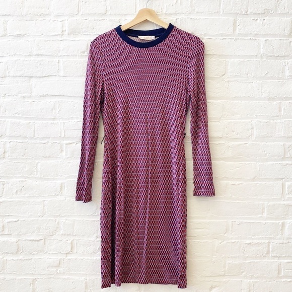 Tory Burch || Long Sleeved Geometric Ringer Shirt Dress Red + Blue Medium - Picture 1 of 7